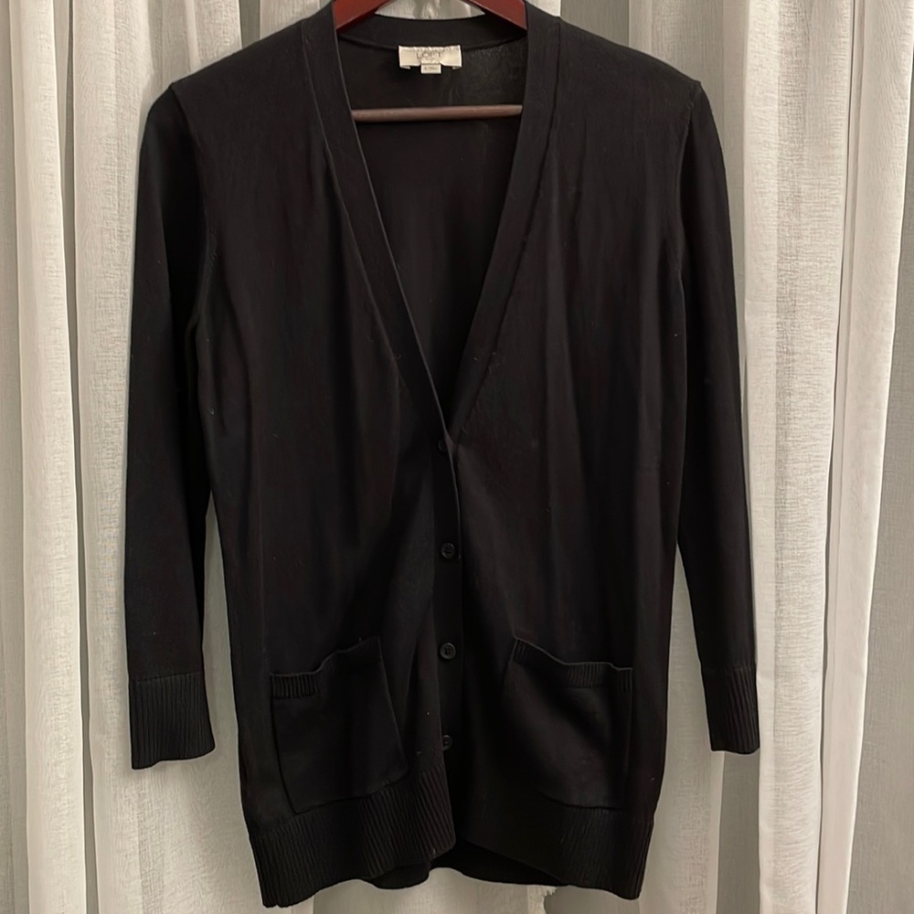 LOFT size small black button down cotton cardigan